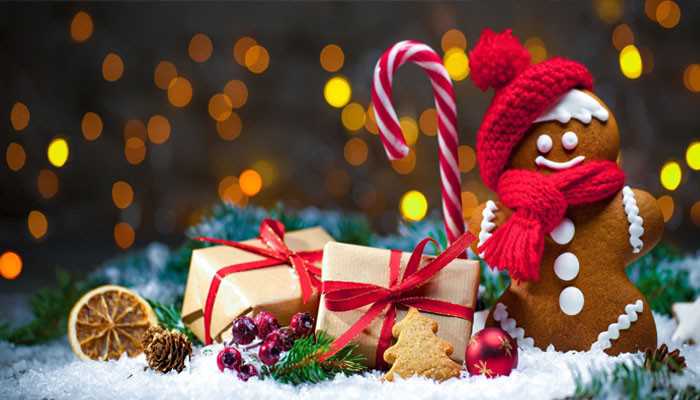 A Bunch of Stuffed animals and Gifts on a table for the Christmas Eve