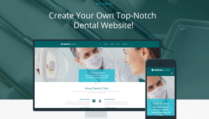 Digital Generated Devices On Desktop Showing Dental Website Template With Text In The Background Representing Dental Website Creation Concept.